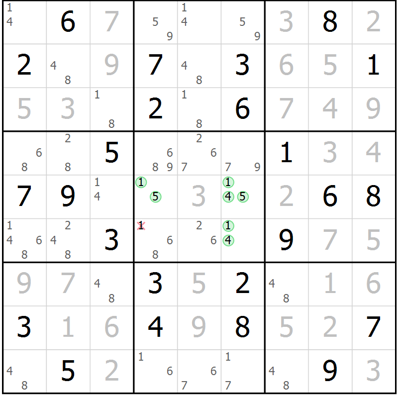 Position des candidats pour la solution de la Gr 46 page 49 du magazine de sudoku Virtuose n° 130