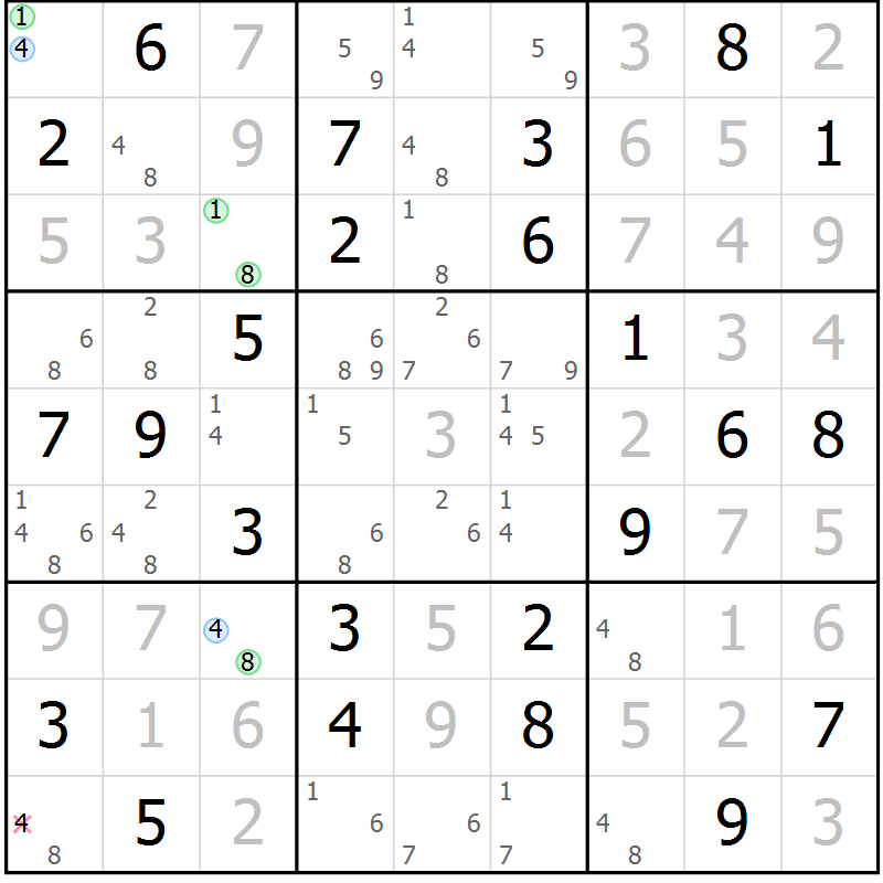 Position des candidats pour la solution de la Gr 46 page 49 du magazine de sudoku Virtuose n° 130