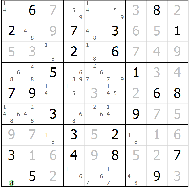 Position des candidats pour la solution de la Gr 46 page 49 du magazine de sudoku Virtuose n° 130