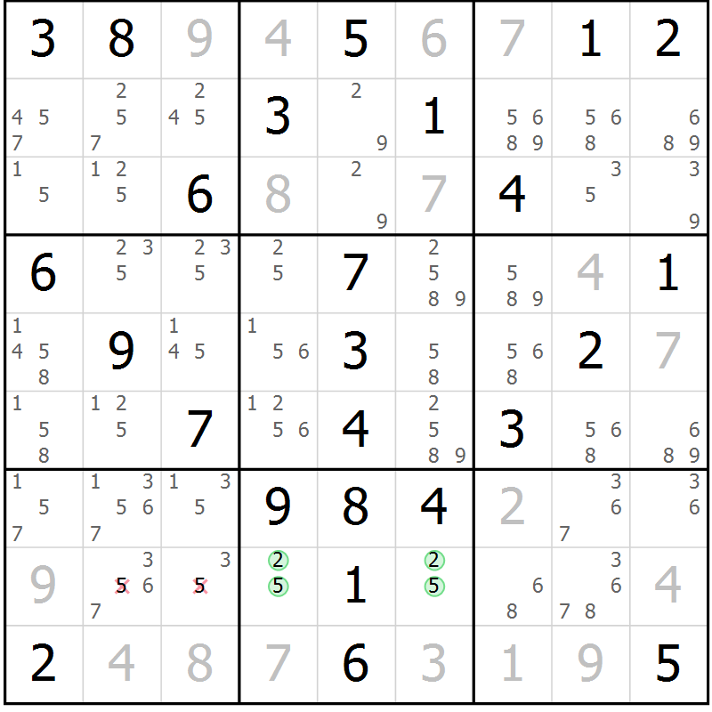 Position des candidats pour la solution de la Gr 47 page 50 du magazine de sudoku Virtuose n° 130