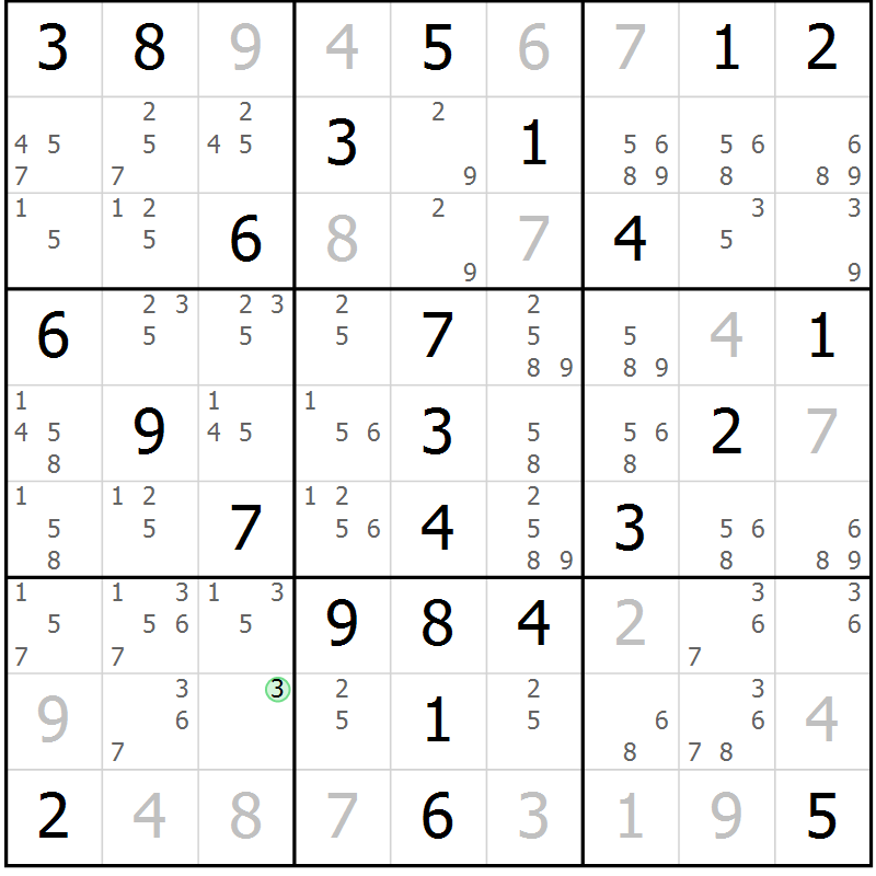 Position des candidats pour la solution de la Gr 47 page 50 du magazine de sudoku Virtuose n° 130