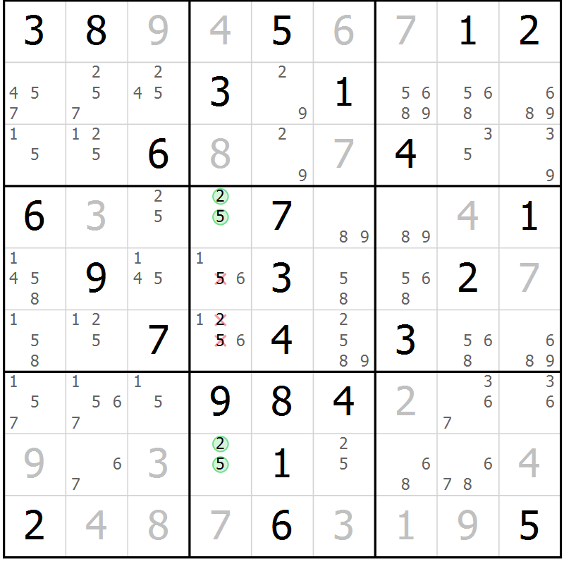 Position des candidats pour la solution de la Gr 47 page 50 du magazine de sudoku Virtuose n° 130