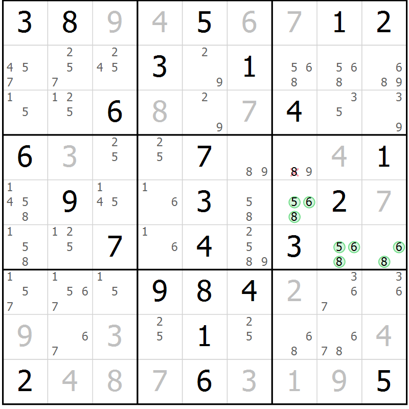 Position des candidats pour la solution de la Gr 47 page 50 du magazine de sudoku Virtuose n° 130