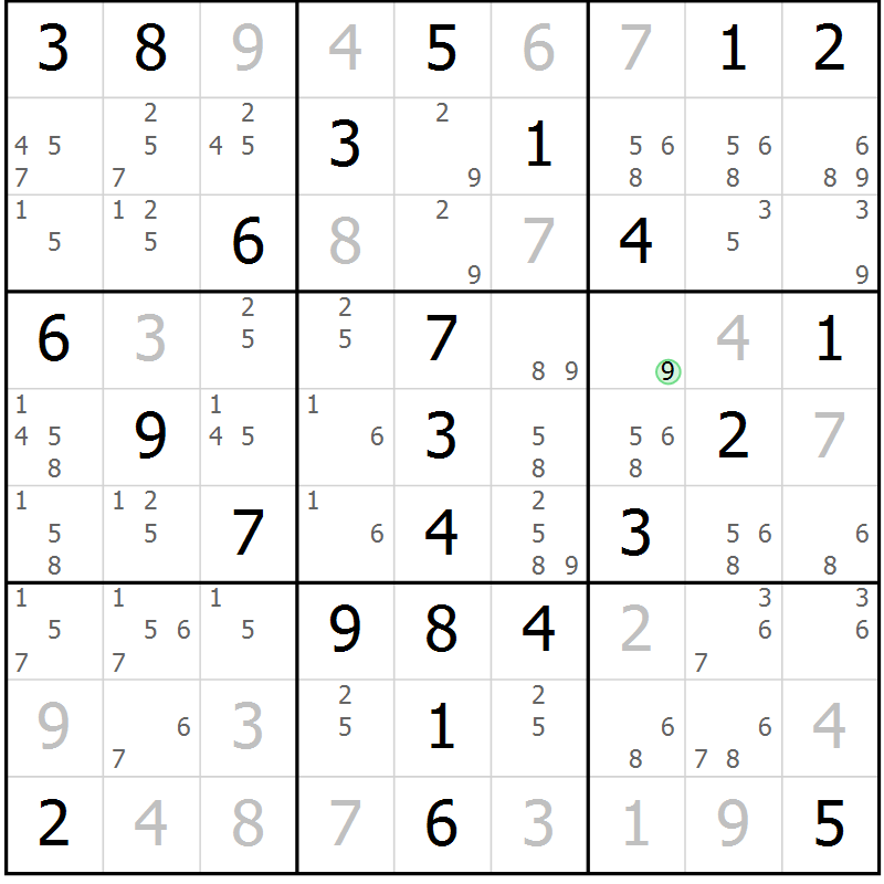 Position des candidats pour la solution de la Gr 47 page 50 du magazine de sudoku Virtuose n° 130