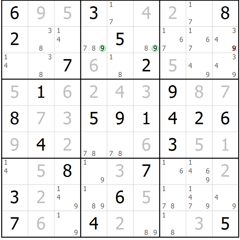 Position des candidats pour la solution de la Gr 48 page 51 du magazine de sudoku Virtuose n° 130