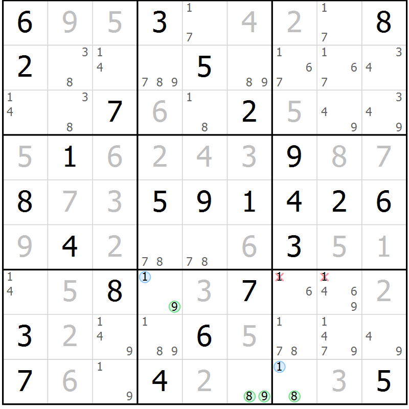 Position des candidats pour la solution de la Gr 48 page 51 du magazine de sudoku Virtuose n° 130
