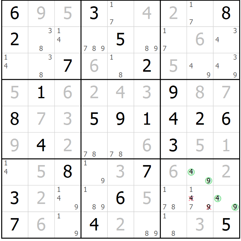 Position des candidats pour la solution de la Gr 48 page 51 du magazine de sudoku Virtuose n° 130