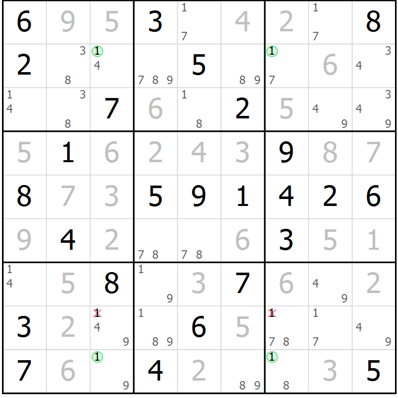 Position des candidats pour la solution de la Gr 48 page 51 du magazine de sudoku Virtuose n° 130