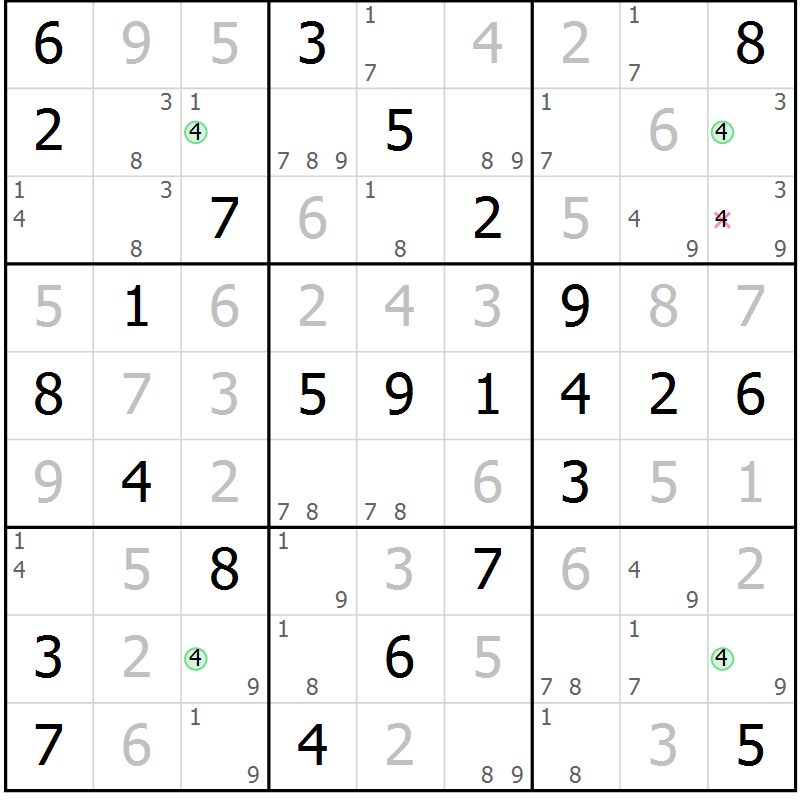 Position des candidats pour la solution de la Gr 48 page 51 du magazine de sudoku Virtuose n° 130