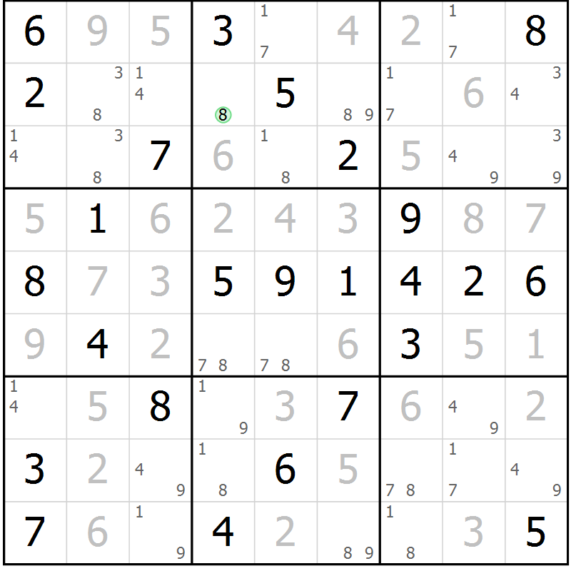 Position des candidats pour la solution de la Gr 48 page 51 du magazine de sudoku Virtuose n° 130
