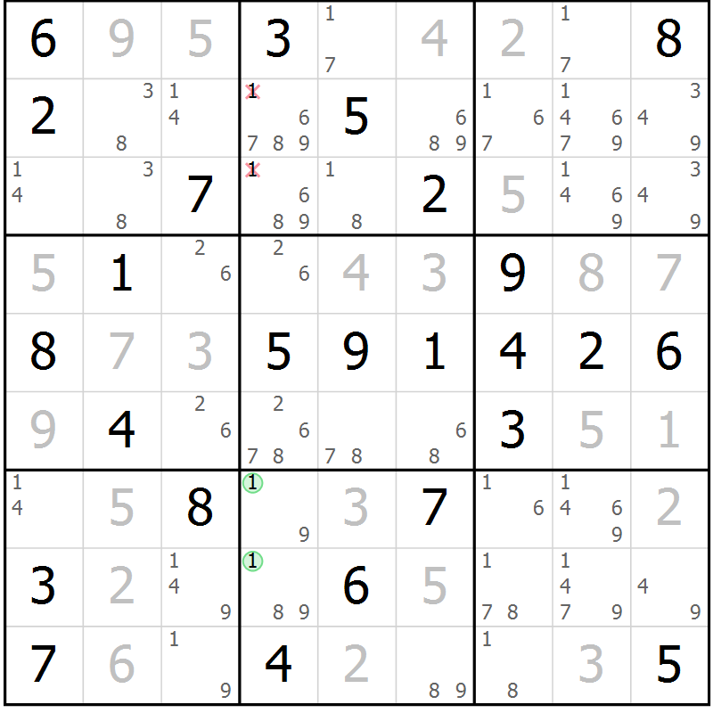 Position des candidats pour la solution de la Gr 48 page 51 du magazine de sudoku Virtuose n° 130