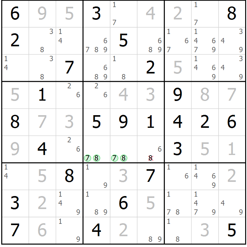 Position des candidats pour la solution de la Gr 48 page 51 du magazine de sudoku Virtuose n° 130