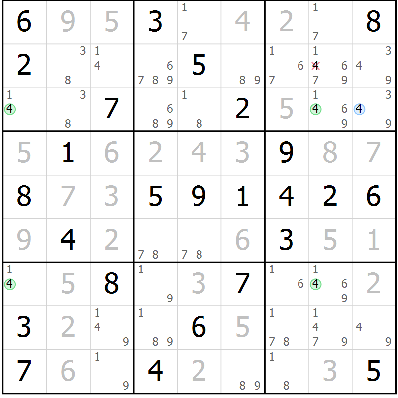 Position des candidats pour la solution de la Gr 48 page 51 du magazine de sudoku Virtuose n° 130