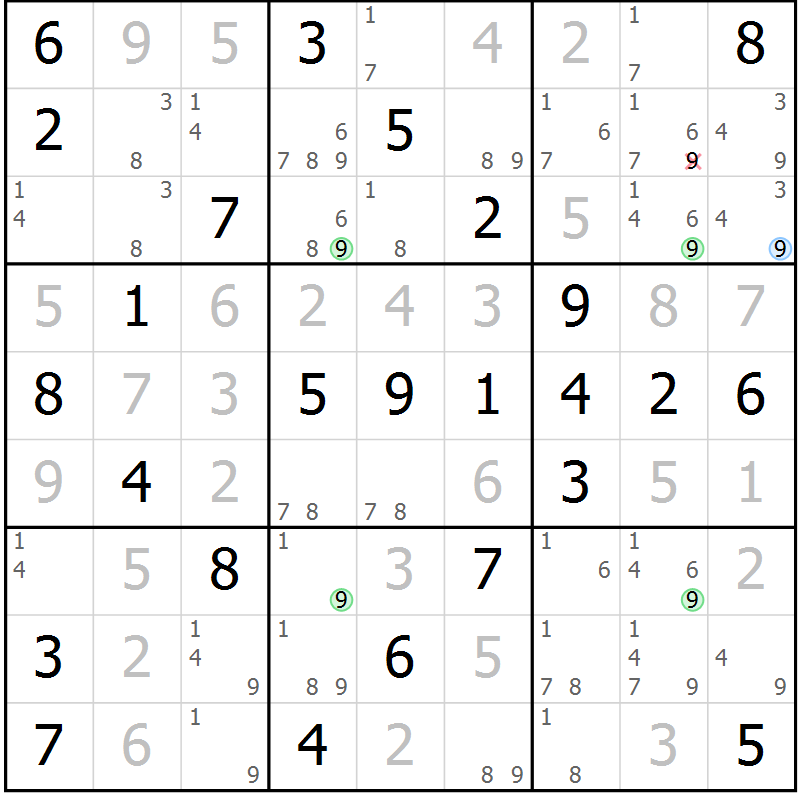 Position des candidats pour la solution de la Gr 48 page 51 du magazine de sudoku Virtuose n° 130