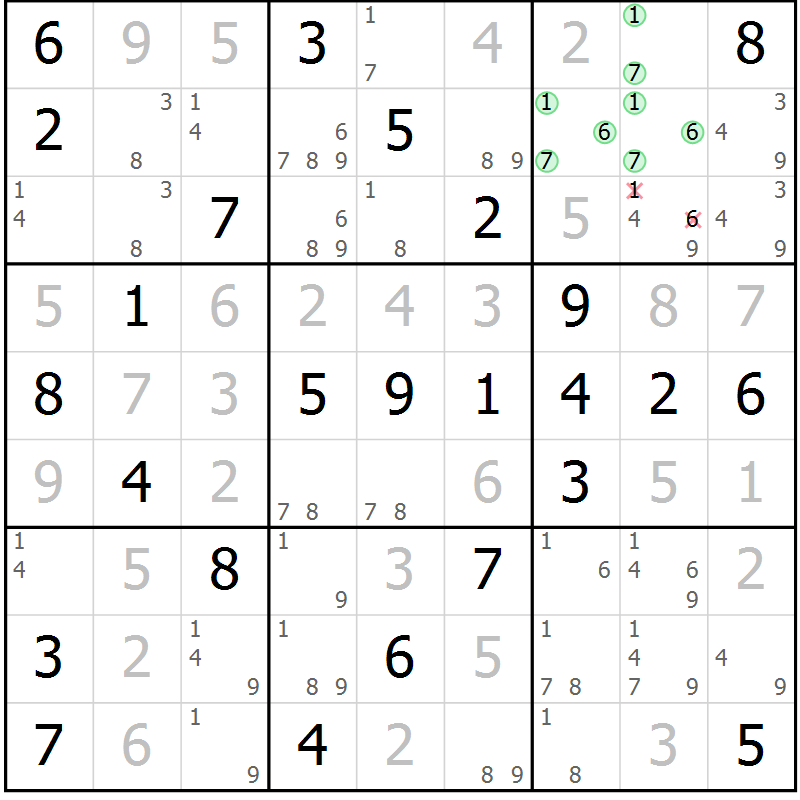 Position des candidats pour la solution de la Gr 48 page 51 du magazine de sudoku Virtuose n° 130