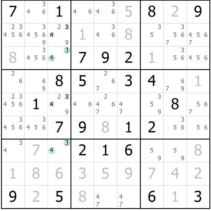 Position des candidats pour la solution de la Gr 49 page 52 du magazine de sudoku Virtuose n° 130