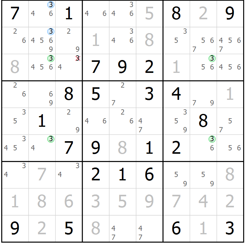 Position des candidats pour la solution de la Gr 49 page 52 du magazine de sudoku Virtuose n° 130