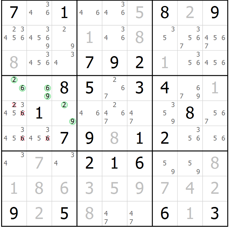 Position des candidats pour la solution de la Gr 49 page 52 du magazine de sudoku Virtuose n° 130