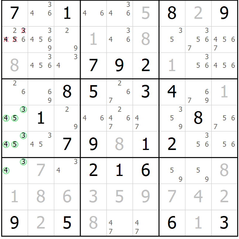 Position des candidats pour la solution de la Gr 49 page 52 du magazine de sudoku Virtuose n° 130
