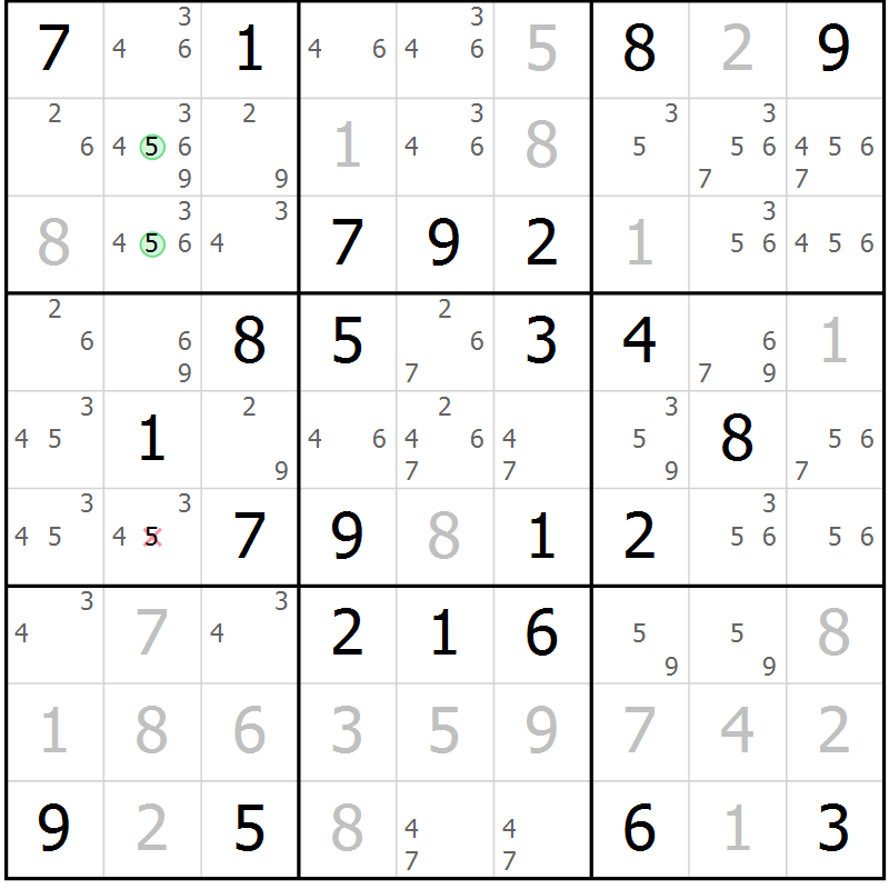 Position des candidats pour la solution de la Gr 49 page 52 du magazine de sudoku Virtuose n° 130