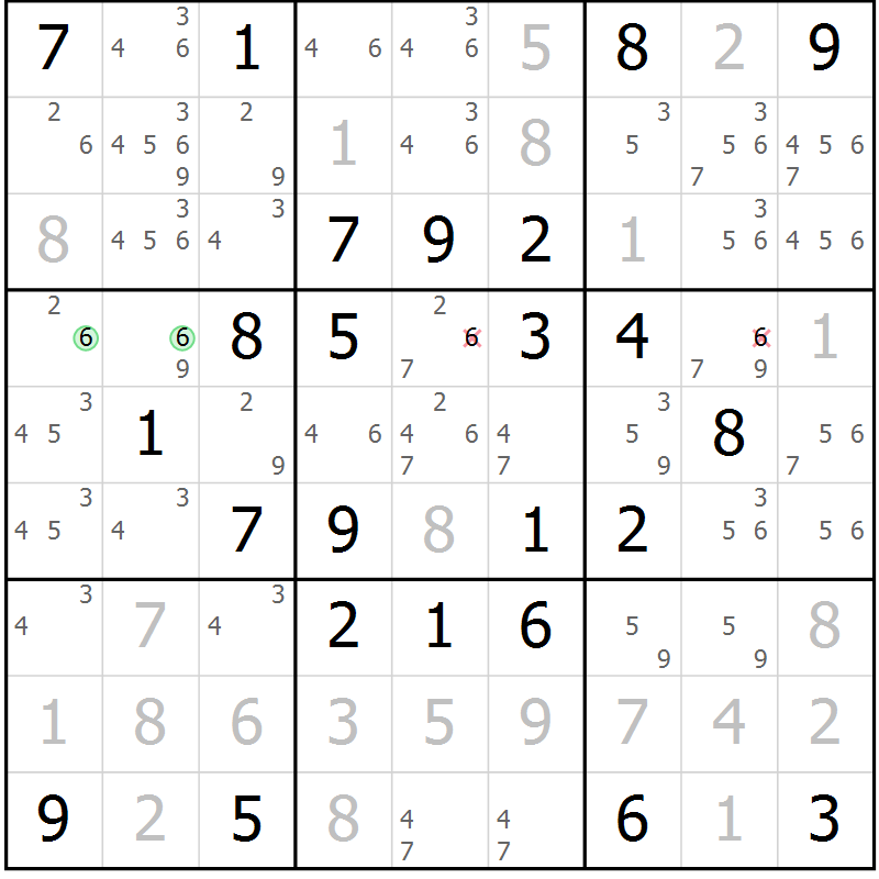 Position des candidats pour la solution de la Gr 49 page 52 du magazine de sudoku Virtuose n° 130