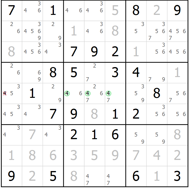 Position des candidats pour la solution de la Gr 49 page 52 du magazine de sudoku Virtuose n° 130