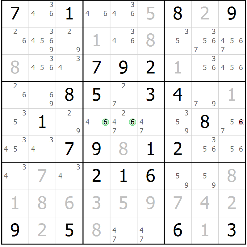 Position des candidats pour la solution de la Gr 49 page 52 du magazine de sudoku Virtuose n° 130