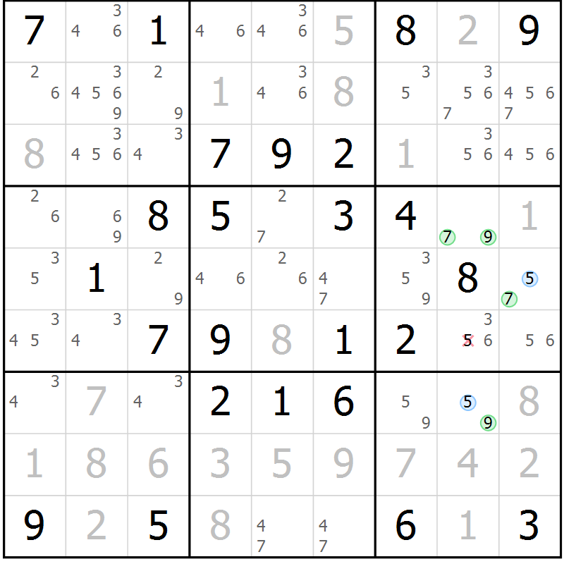 Position des candidats pour la solution de la Gr 49 page 52 du magazine de sudoku Virtuose n° 130