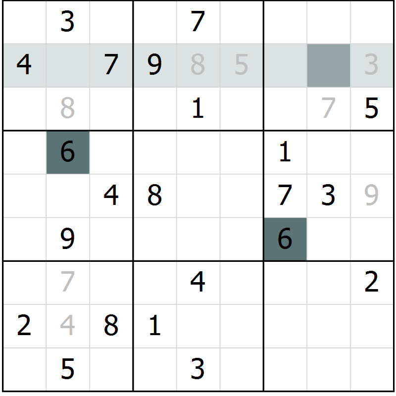 Position des candidats pour la solution de la Gr 5 page 8 du magazine de sudoku Virtuose n° 130