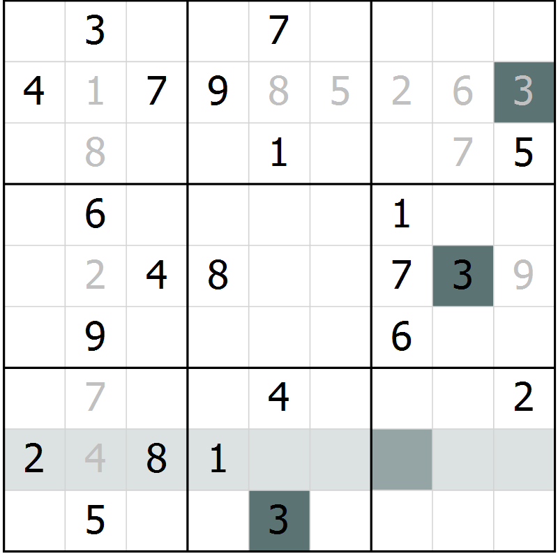 Position des candidats pour la solution de la Gr 5 page 8 du magazine de sudoku Virtuose n° 130