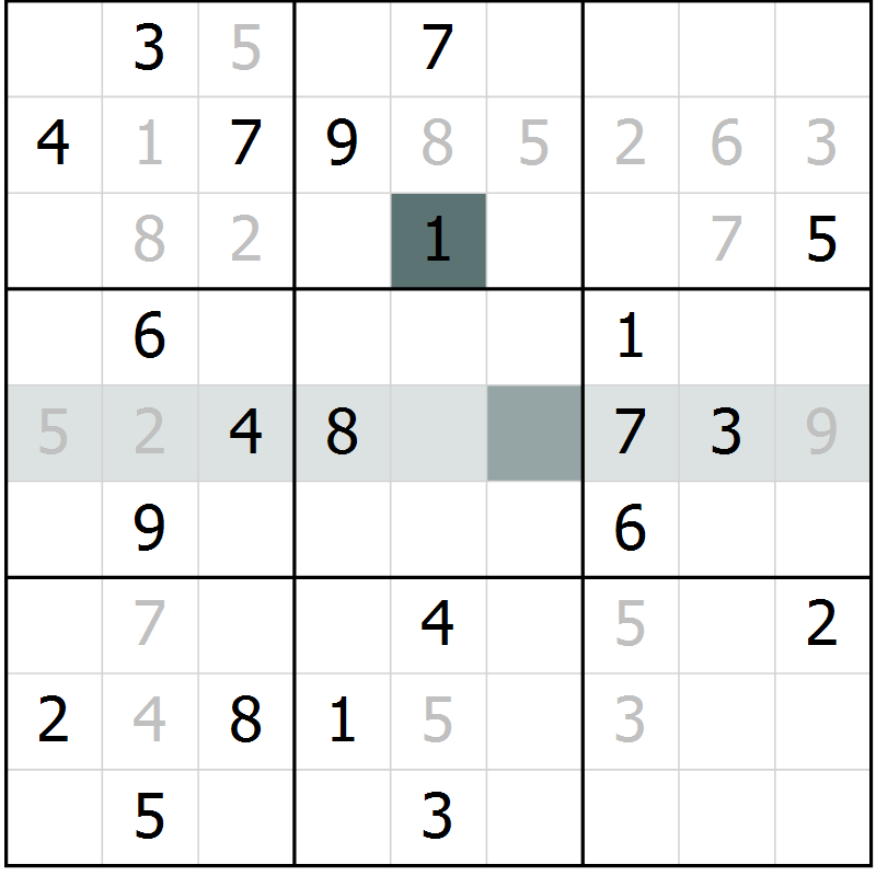 Position des candidats pour la solution de la Gr 5 page 8 du magazine de sudoku Virtuose n° 130
