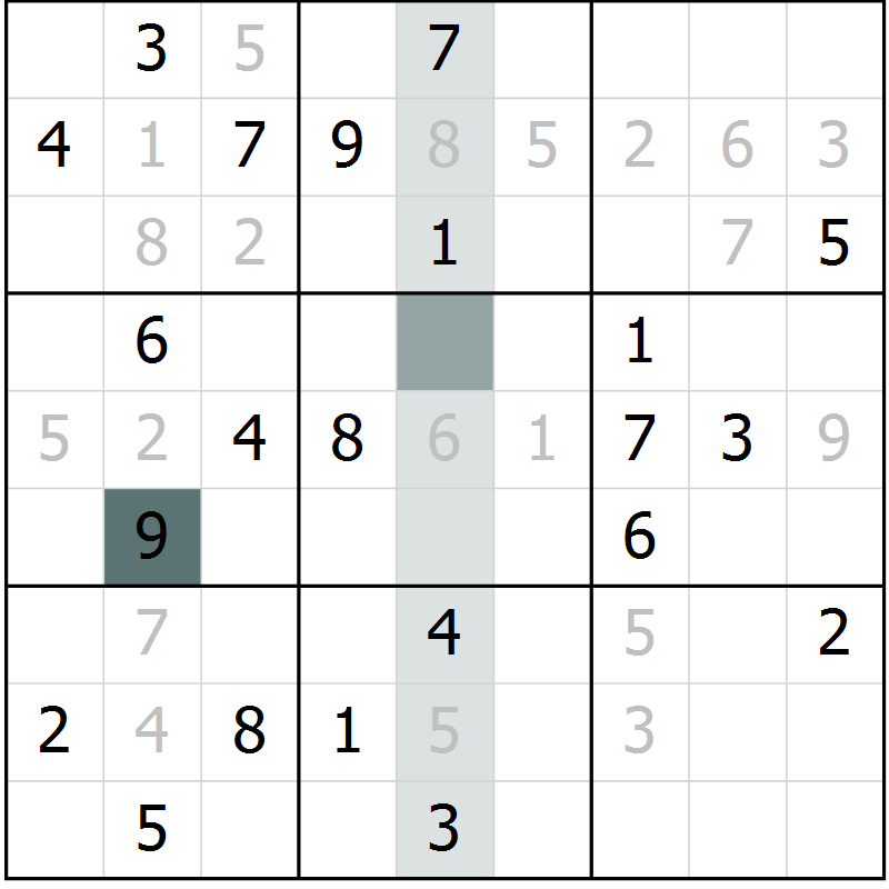 Position des candidats pour la solution de la Gr 5 page 8 du magazine de sudoku Virtuose n° 130
