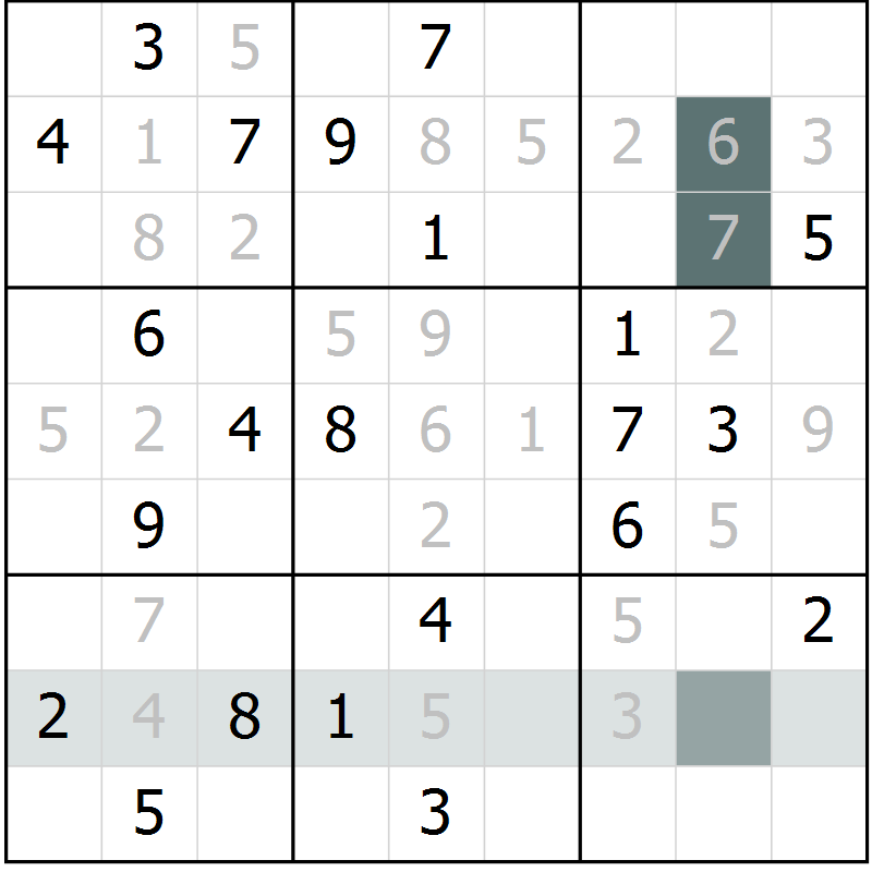 Position des candidats pour la solution de la Gr 5 page 8 du magazine de sudoku Virtuose n° 130