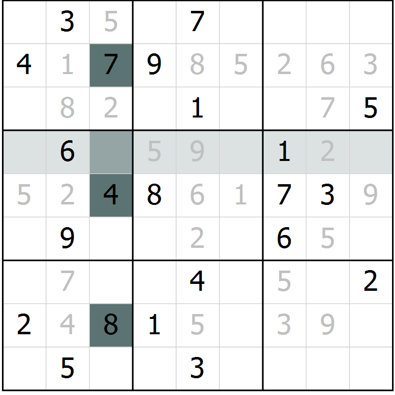 Position des candidats pour la solution de la Gr 5 page 8 du magazine de sudoku Virtuose n° 130