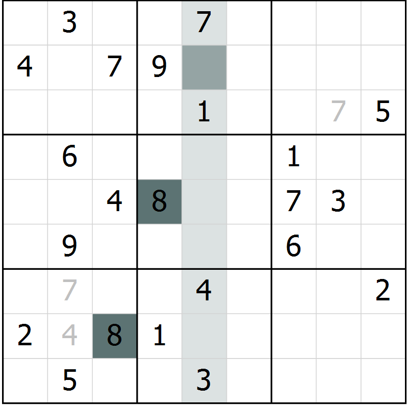 Position des candidats pour la solution de la Gr 5 page 8 du magazine de sudoku Virtuose n° 130