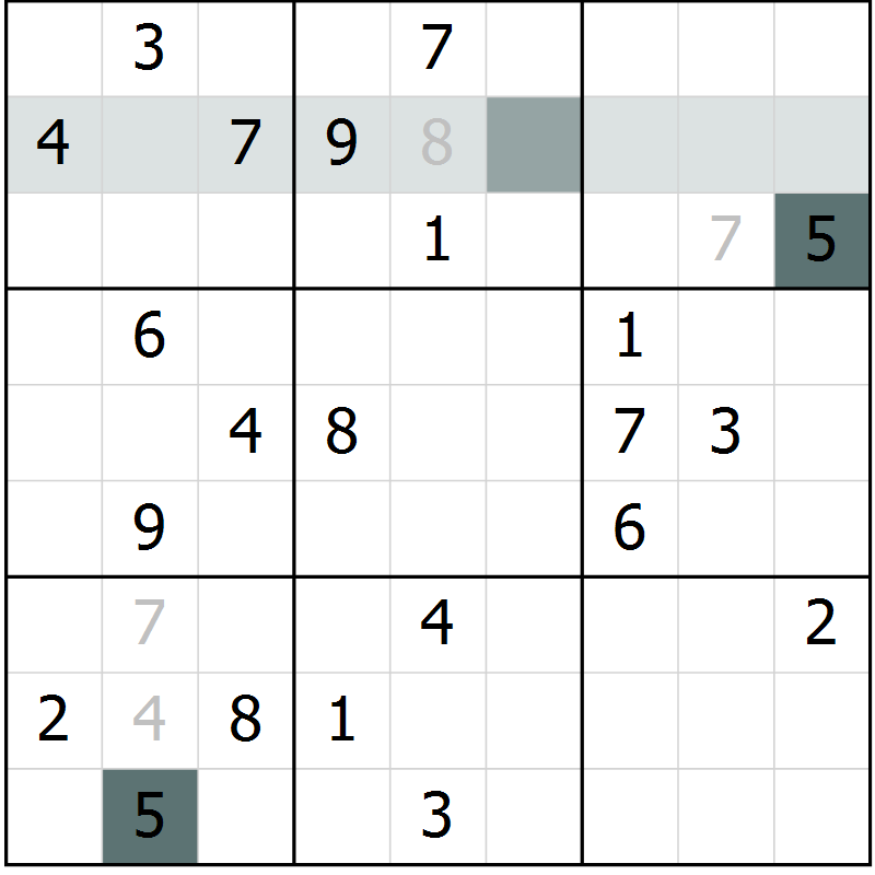 Position des candidats pour la solution de la Gr 5 page 8 du magazine de sudoku Virtuose n° 130