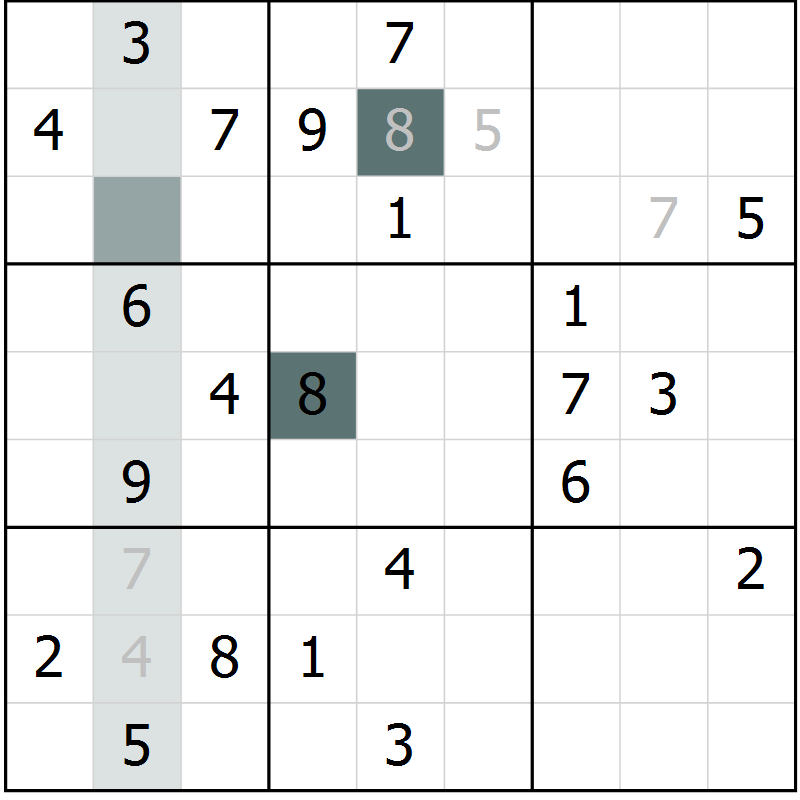 Position des candidats pour la solution de la Gr 5 page 8 du magazine de sudoku Virtuose n° 130