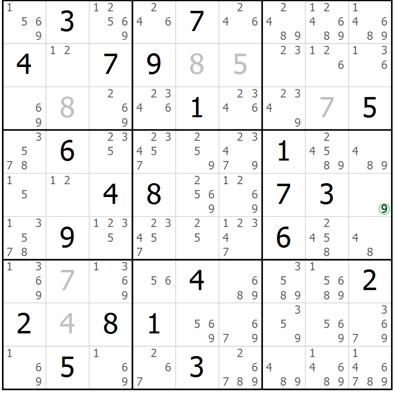 Position des candidats pour la solution de la Gr 5 page 8 du magazine de sudoku Virtuose n° 130