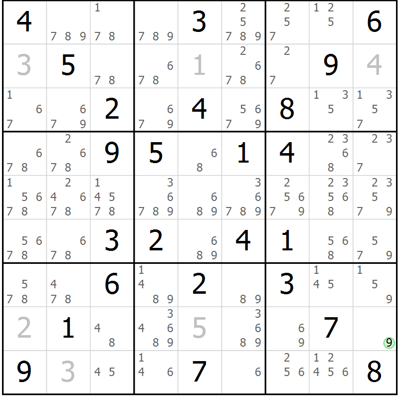 Position des candidats pour la solution de la Gr 50 page 53 du magazine de sudoku Virtuose n° 130