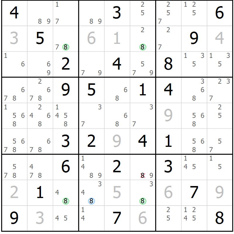 Position des candidats pour la solution de la Gr 50 page 53 du magazine de sudoku Virtuose n° 130