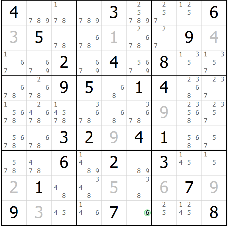 Position des candidats pour la solution de la Gr 50 page 53 du magazine de sudoku Virtuose n° 130
