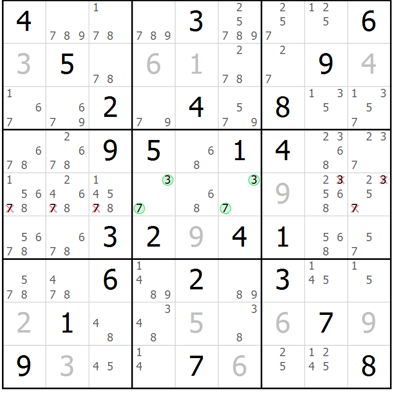 Position des candidats pour la solution de la Gr 50 page 53 du magazine de sudoku Virtuose n° 130