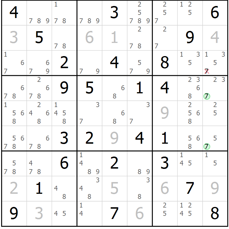 Position des candidats pour la solution de la Gr 50 page 53 du magazine de sudoku Virtuose n° 130