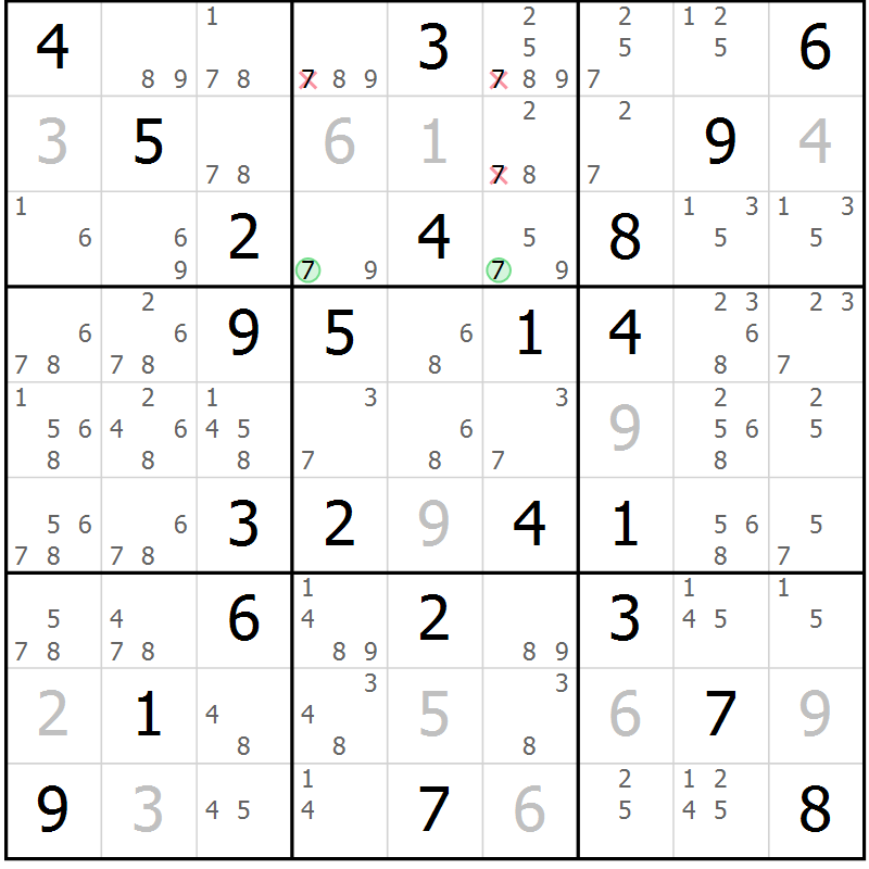 Position des candidats pour la solution de la Gr 50 page 53 du magazine de sudoku Virtuose n° 130