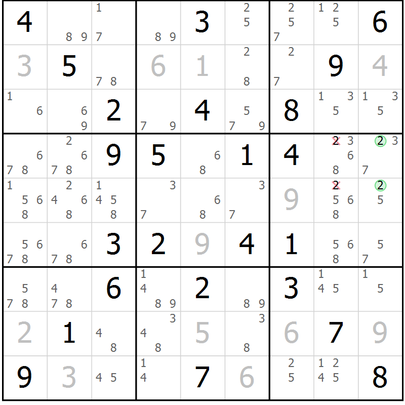 Position des candidats pour la solution de la Gr 50 page 53 du magazine de sudoku Virtuose n° 130