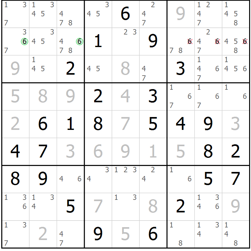 Position des candidats pour la solution de la Gr 51 page 54 du magazine de sudoku Virtuose n° 130