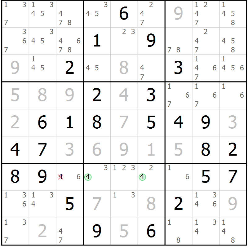 Position des candidats pour la solution de la Gr 51 page 54 du magazine de sudoku Virtuose n° 130