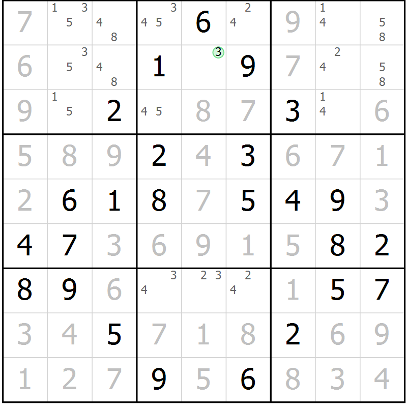 Position des candidats pour la solution de la Gr 51 page 54 du magazine de sudoku Virtuose n° 130