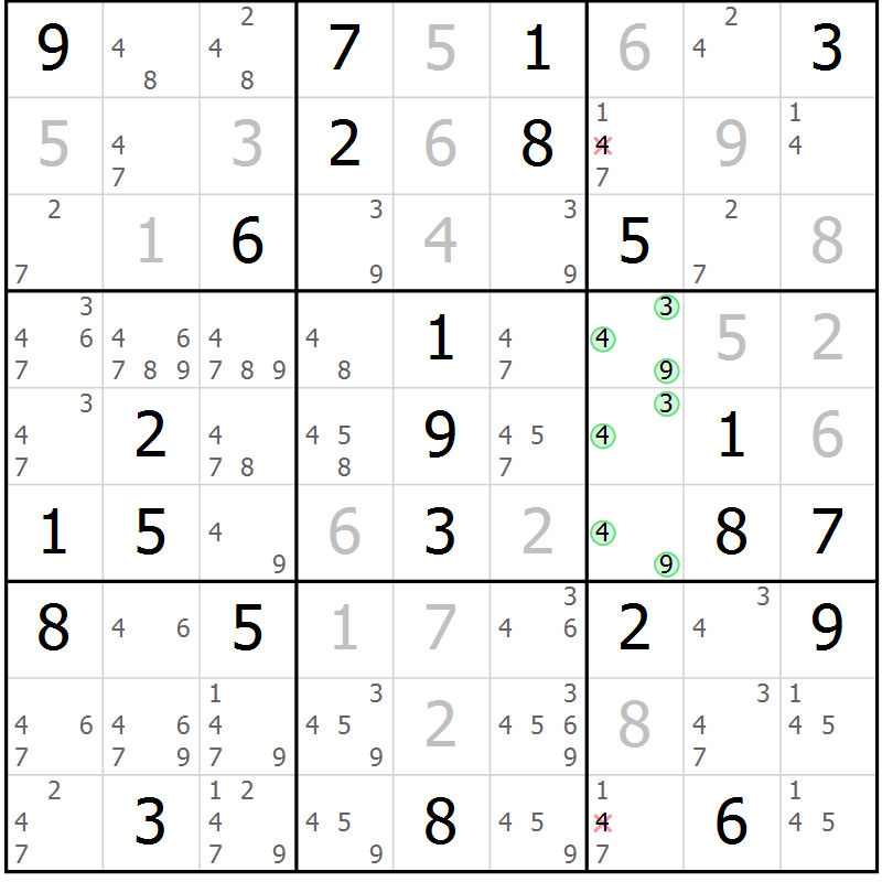 Position des candidats pour la solution de la Gr 52 page 55 du magazine de sudoku Virtuose n° 130