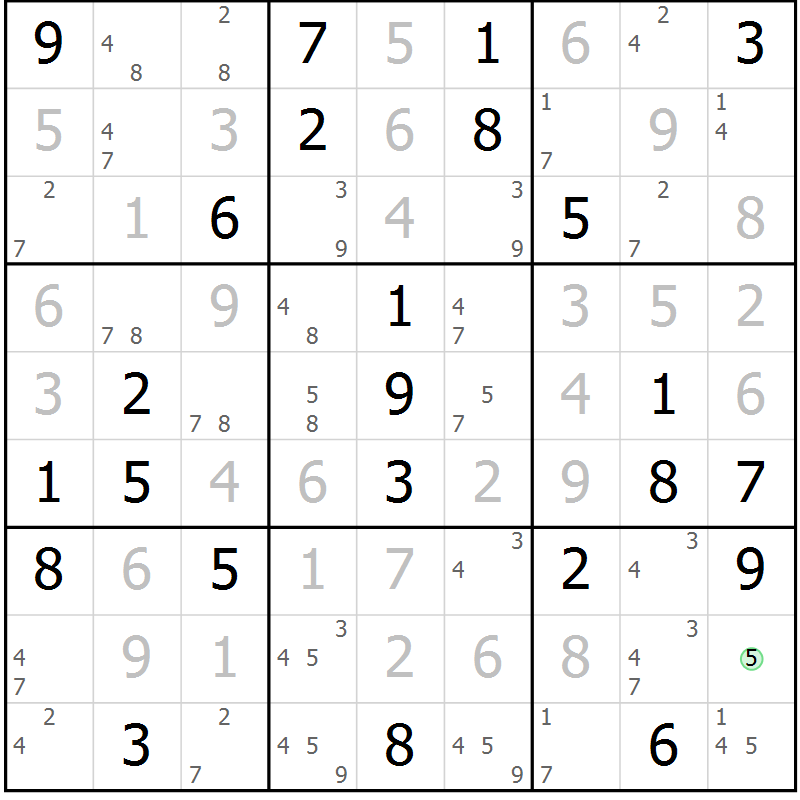 Position des candidats pour la solution de la Gr 52 page 55 du magazine de sudoku Virtuose n° 130